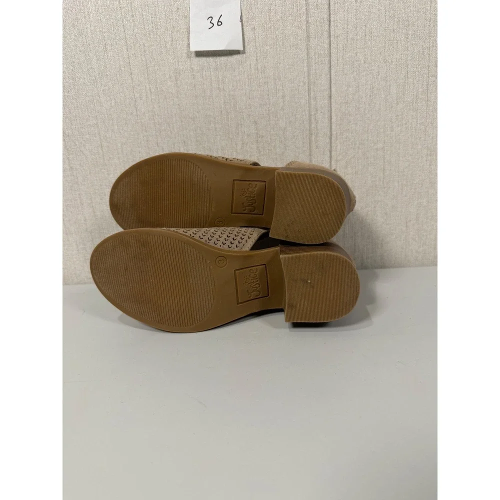 JUSTICE PEEP‎ TOE BOOTIE girls size 3 BEIGE CHEVRON CUT OUT BUCKLE SIDE CUTE!!